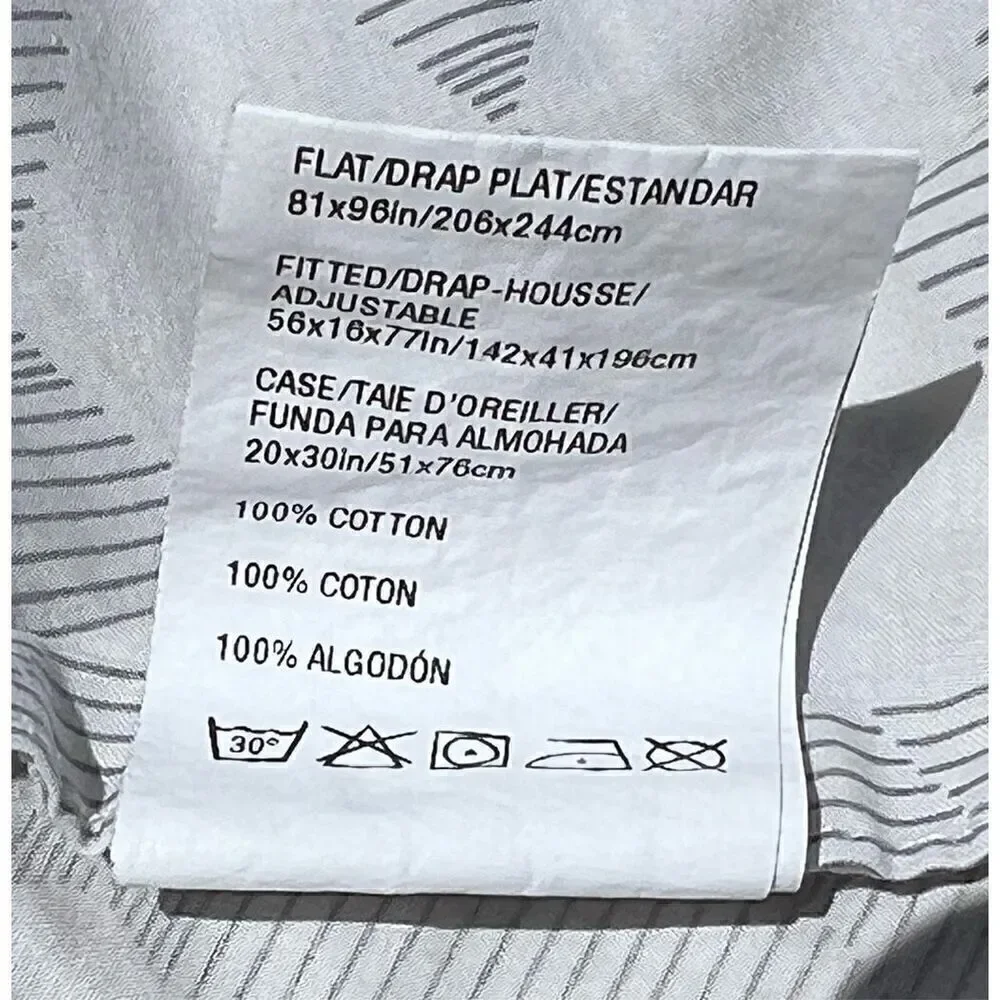Crate & Barrel Genevieve Bennett Grey Geometric Print Full Sheet Set-READ